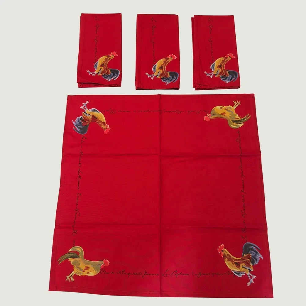 Williams Sonoma Red Rooster French Country Cotton Napkins Set of 4 Square 20
